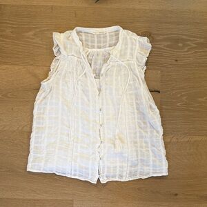 Lovestitch Cream Sleeveless Blouse with Tassels